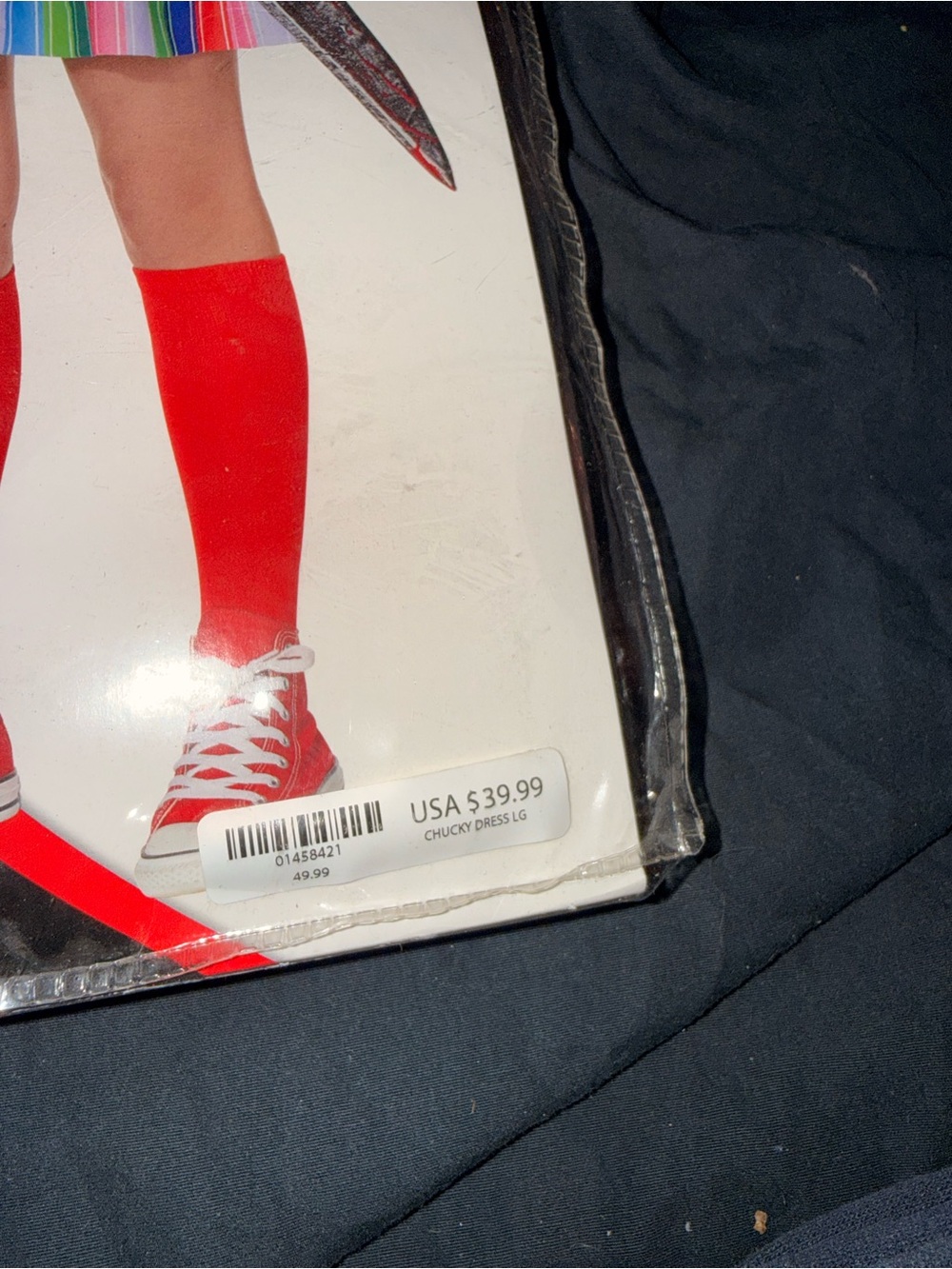 Chucky Jumper Dress Costume with Red Socks and Wig size large kids - Picture 3 of 5
